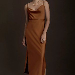 BHLDN - Cali Satin Cowl-Neck Midi Slip Dress (Rust)